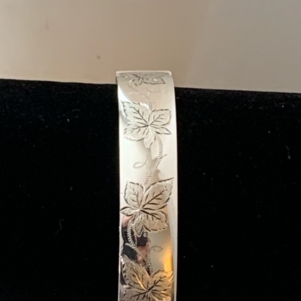 Silver Floral Engraved Bangle Bracelet